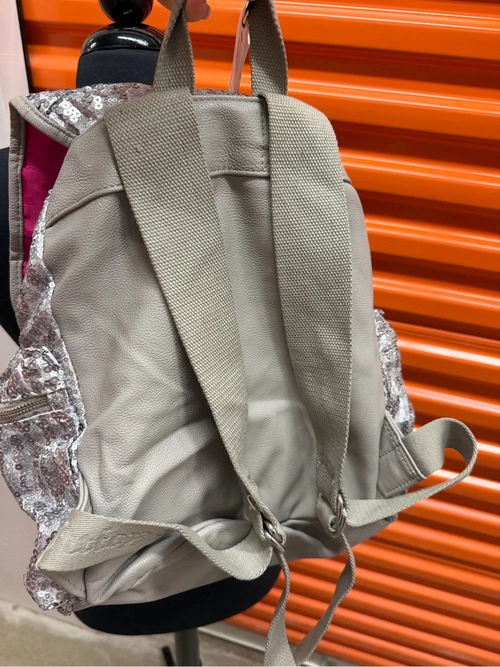 NWT Juicy Couture Silver Sequin Backpack with Buckle Details